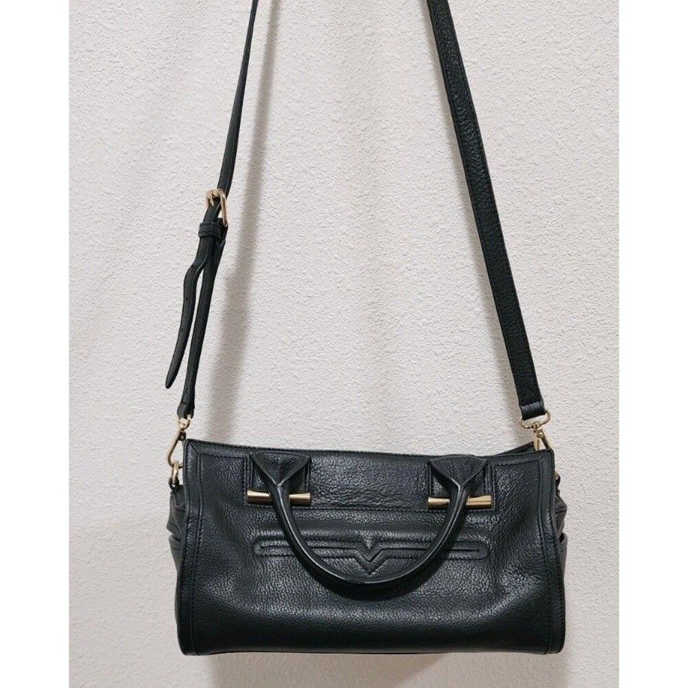 Vince Camuto Margi Leather Shoulder Bag color Black gold metal
